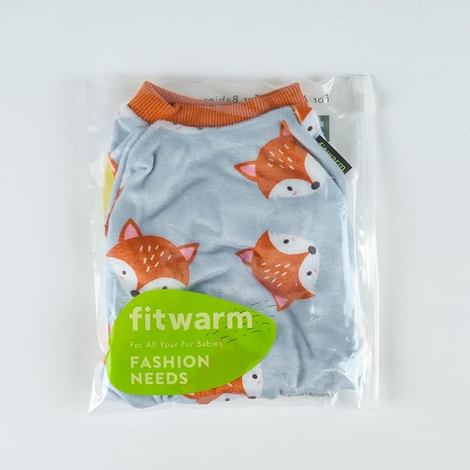 Fitwarm Funny Fox Dog Pajamas, Warm Dog Onesie, Dog Clothes for Small Dogs Girl Boy, Lightweight Velvet, Pet Outfit, Gray, Orange, XXL