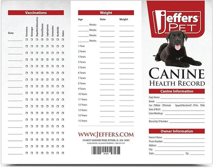 Jeffers Canine Health Records, Single Pack - Health Tracker & Monitor Logbook for Vaccinations, Treatment and Wellness, Includes Owner Info, Veterinary Record Keeper, Dog Care Organizer