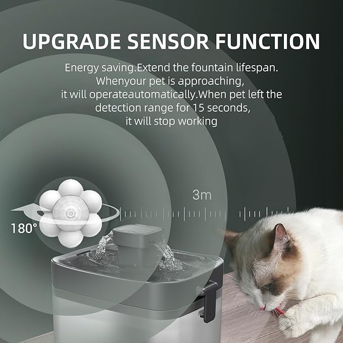 Cat Water Fountain, Automatic USB Powered Pet Fountain 50.7oz, 20dB Ultra-Quiet & Translucent Mini Water Tank, BPA-Free for Small to Medium Cats/Dogs, Black