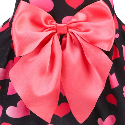 PUPTECK Print Dog Spring Dress Pet Costumes Apparel with Cute Bowtie Puppy Clothes Outfit, Heart, L