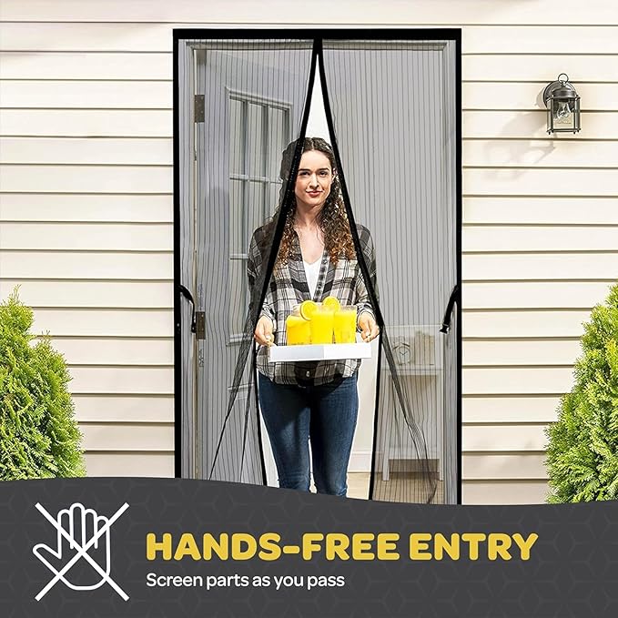 Hands-Free Magnetic Screen Door, Heavy Duty, Self Sealing Screen Door Mesh Protector, Pet and Kid-Friendly, Stay-Open Buckle, Keeps Bugs Out While Letting Nature in, Fits Door Size (36" x 84")