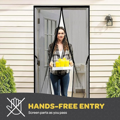 Hands-Free Magnetic Screen Door, Heavy Duty, Self Sealing Screen Door Mesh Protector, Pet and Kid-Friendly, Stay-Open Buckle, Keeps Bugs Out While Letting Nature in, Fits Door Size (36" x 84")