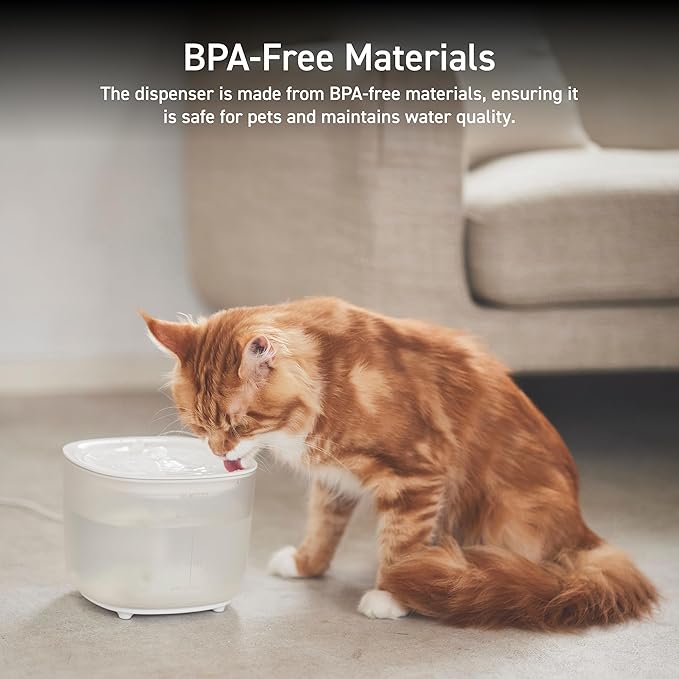 ELECOM Silent Pet Water Fountain for Cats and Dogs, 9dB Ultra Quiet Operation, 2L Capacity, Easy to Disassemble & Clean, 3-Layer Filtration, Wireless Pump, LED Light Modes (White)