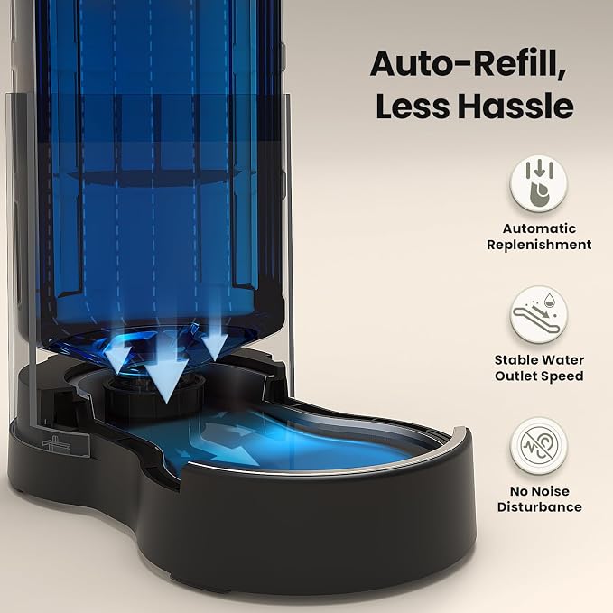 CZPET Dog Water Bowl Dispenser 9.5L, Wider Mouth Gravity Refilling (Black) | With Stainless Steel Bowl Gravity Waterer, Large Capacity and Drinking Area Noise-Free for Pets