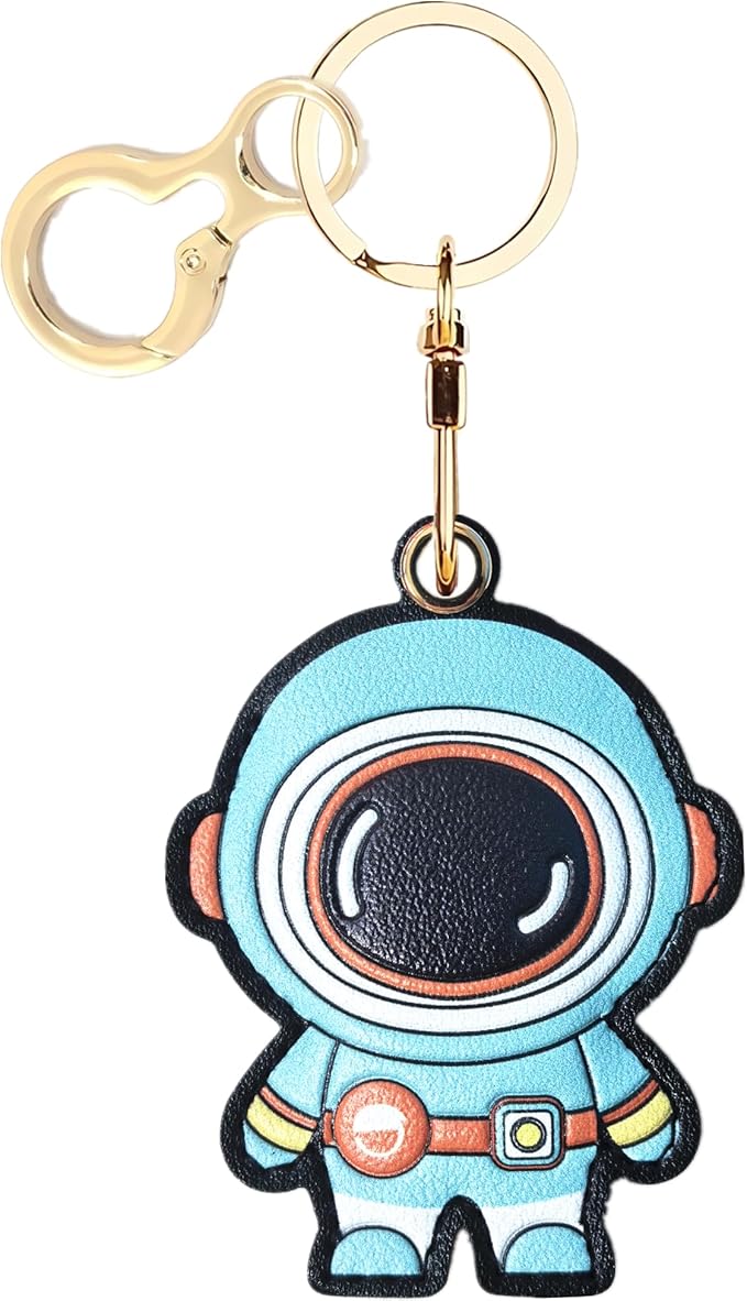 Leather Keychain Holder Case Compatible with AirTag,Cute Protective Cover with Keyring,Anti-Scratch Finder GPS Tracker Case for Wallet Keys,bag,pets,Backpack(Astronaut Green)