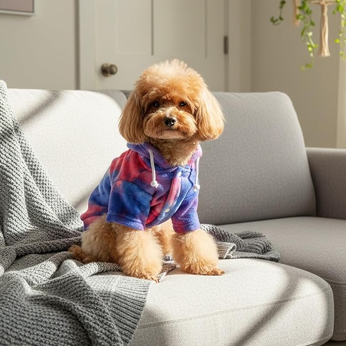 Mklhgty Tie Dye Dog Hoodie, Winter Coat for Small Dogs - Ultra-Soft Adjustable Warm Hood, Breathable Comfort Fabric for Daily Use