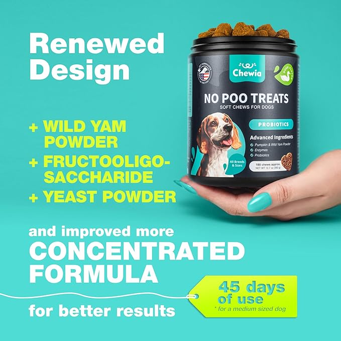 No Poo Chews for Dogs - Coprophagia Deterrent - Dog Probiotics for Digestive Health with Enzymes - Canine Stool Eating Deterrent - Digestive, Dental, Gut & Immune Health Treats - No Poop Eating