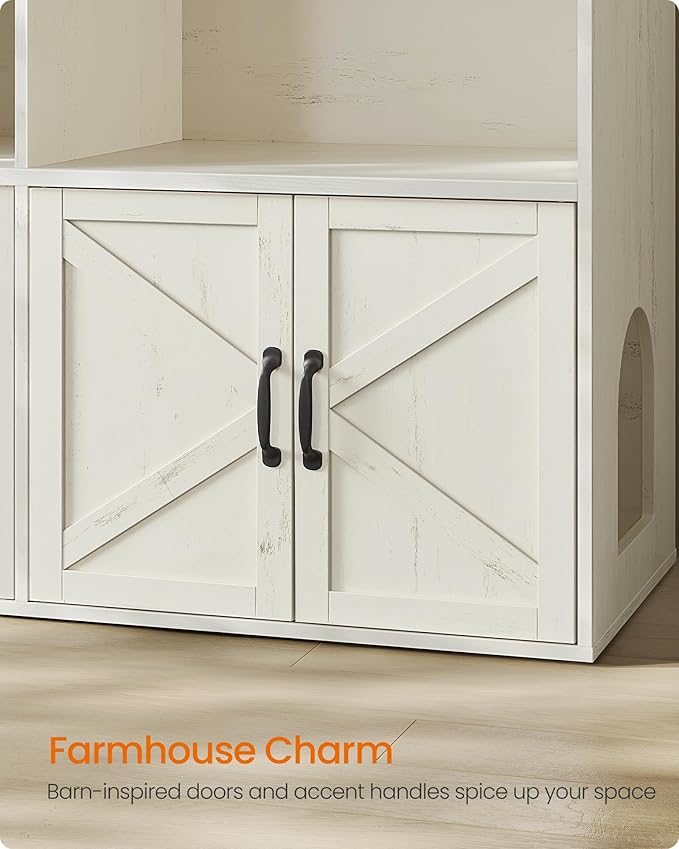 Feandrea Litter Box Enclosure for 2 Cats, Hidden Litter Box Furniture with Storage Cabinet, Double Room, Farmhouse Indoor Cat House Washroom, Honey Brown and Rustic White UPCL032WJ03