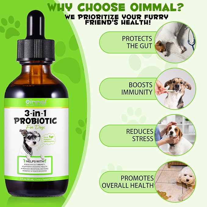 Probiotic for Dogs, Natural 3 in 1 Dog Probiotic Drops Helps Relieve Diarrhea, Supports Gut Health, Itchy Skin, Allergies, Immunity, Digestive Enzyme for Dog Supplement, Bacon Flavor - 60ml / 2 fl.oz