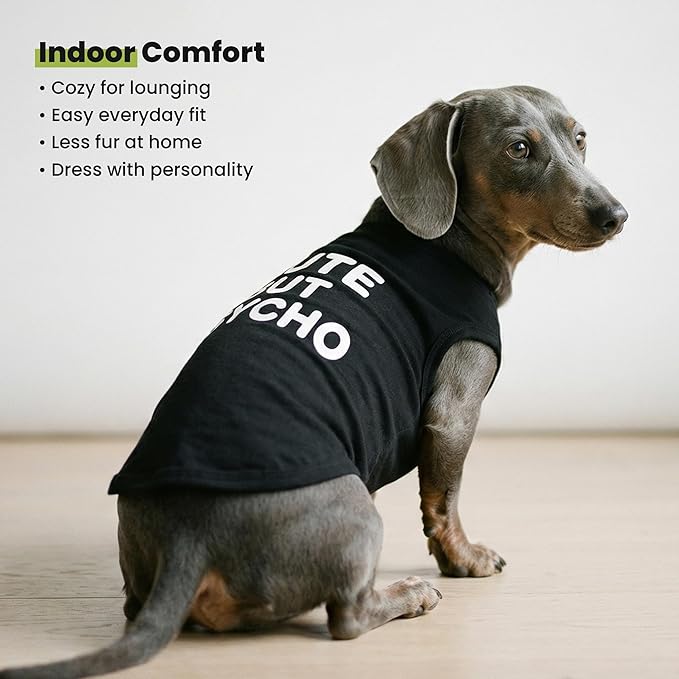 Fitwarm Cute But Psycho Dog Shirt, Summer Clothes for Small Dogs Boy Girl, Funny Pet Outfit, Black, White, XS