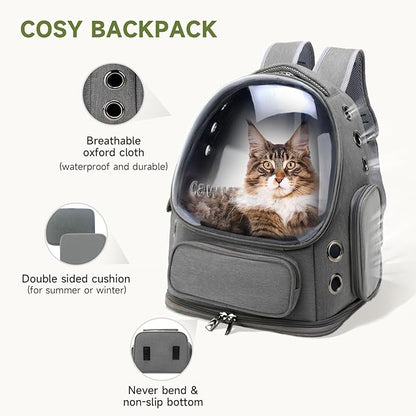Cawypety Cat Backpack Carrier, Breathable Cat Carrier Large Space Bubble Pet Backpack for Kitty Small Dog up to 12lbs, Transparent & Foldable Pet Carrier for Travel Hiking