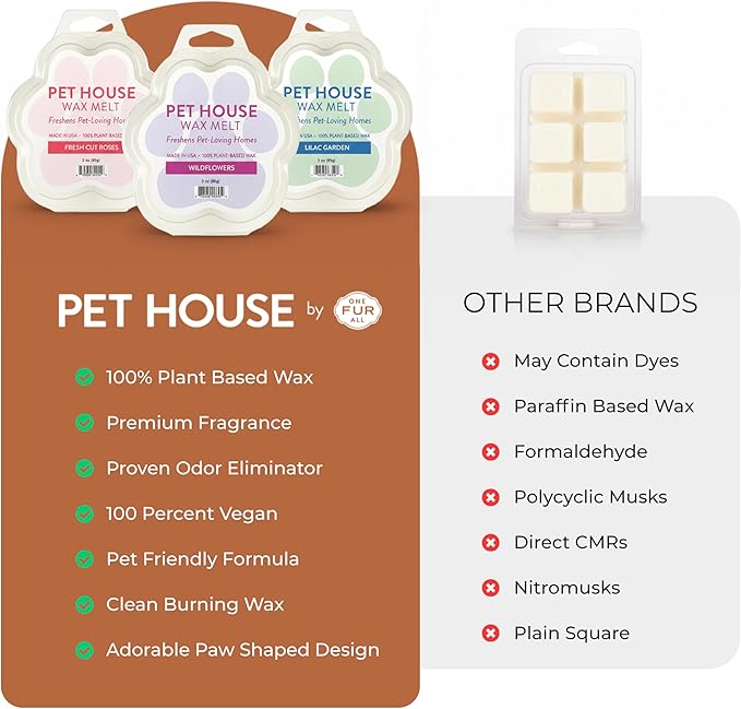 Pet House Scented Wax Melts Long-Lasting, Pet-Friendly Plant Based, Wax Melts for Home, Vanilla Sandalwood 3 OZ Each, 2 Pack