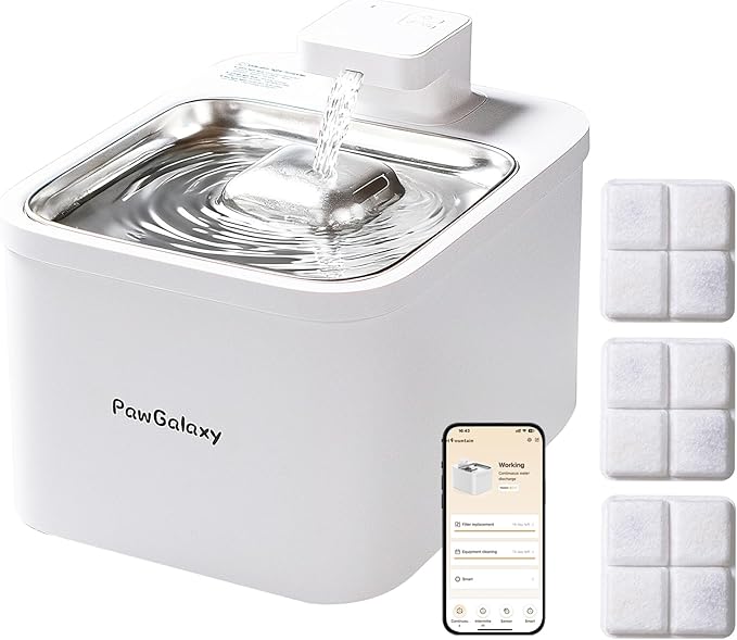 WiFi Cat Water Fountain with App Control 4L/135oz Cordless Stainless Steel Pet Fountain with 3 Washable Filters, 4 Modes & Motion Sensor, Ultra-Quiet BPA-Free Indoor Dog and Cat Dispenser