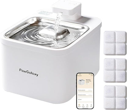 WiFi Cat Water Fountain with App Control 4L/135oz Cordless Stainless Steel Pet Fountain with 3 Washable Filters, 4 Modes & Motion Sensor, Ultra-Quiet BPA-Free Indoor Dog and Cat Dispenser