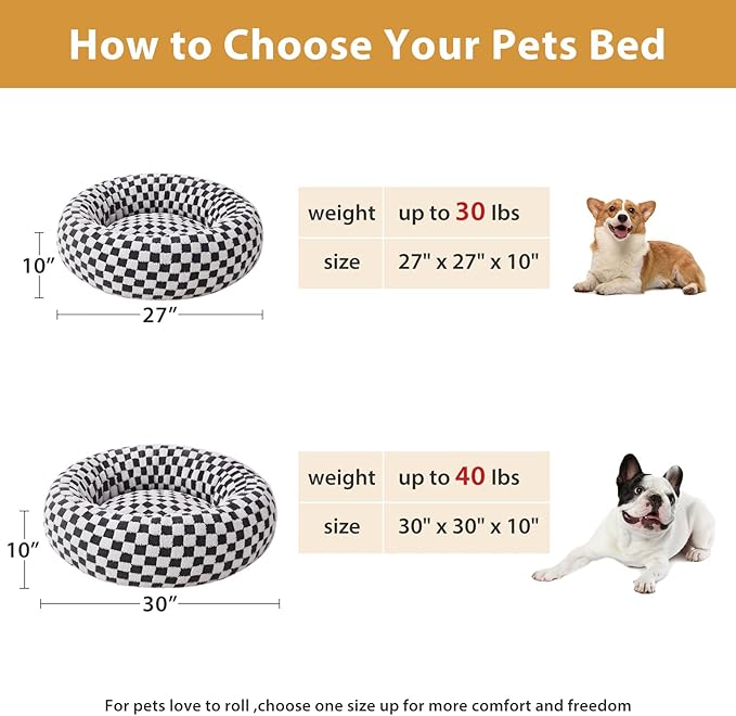 BFPETHOME Donut Dog Bed Medium Size Dogs, Cute Medium Dog Bed for Puppy and Kitten, Round Calming Pet Beds with Non-Slip Bottom, Machine Washable,30inch, Grey