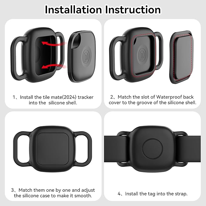 DDJ Waterproof Dog Collar Holder for Life360 Tile Mate Tracker, 2-Pack Durable Silicone Cover, Anti Lost for Life 360 Tile Tracker Case for Cat & pet Collars, Easy Installation, Lightweight, Black