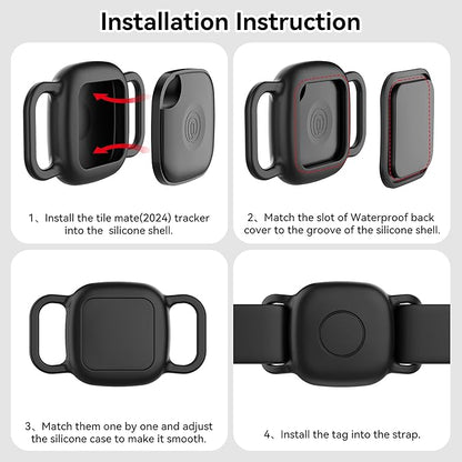 DDJ Waterproof Dog Collar Holder for Life360 Tile Mate Tracker, 2-Pack Durable Silicone Cover, Anti Lost for Life 360 Tile Tracker Case for Cat & pet Collars, Easy Installation, Lightweight, Black