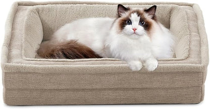 Laojin Balhen Cat Couch for Pets, Washable Cat Beds for Indoor Cats, Super Soft Plush Supportive Dog Couch Bed for Puppy and Kitten with Anti-Slip Bottom, 24inch, Beige