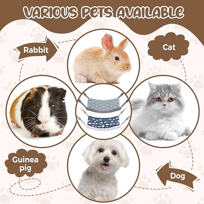 Barydat 6 Pcs Reversible Cat Hammocks Bed 18.9 x 15 Inch Soft Breathable Pet Ferret Cage Double Sided Hanging Hammock with Adjustable Straps for Kitten Puppy or Small Pet (Plush)