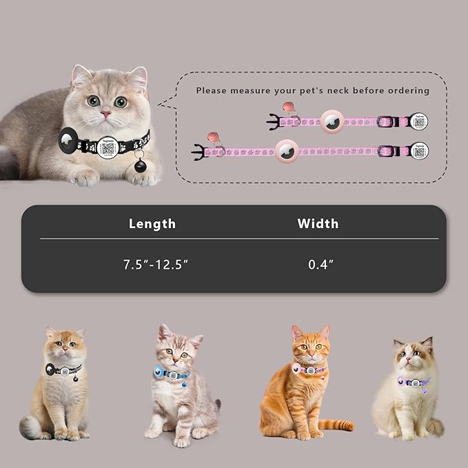 2 Pack Cat Collar Airtag Holder with Bells, Kitten with Apple Airtag Holder for Cats with Smart ID tag QR Code,Adjustable Reflective Cat Collar with Breakaway Buckle for Girl Boy Cats(Orange)