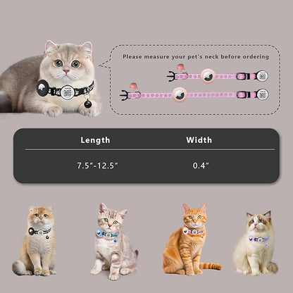 2 Pack Cat Collar Airtag Holder with Bells, Kitten with Apple Airtag Holder for Cats with Smart ID tag QR Code,Adjustable Reflective Cat Collar with Breakaway Buckle for Girl Boy Cats(Orange)
