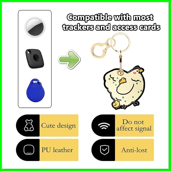 Leather Airtag Keychain Case Holder,Cute Protective Apple Air Tag Cover with Key Ring,Anti-Scratch Hidden Finder GPS Tracker Case for Wallet Keys,Bag,Pets,Backpack(ChickD)