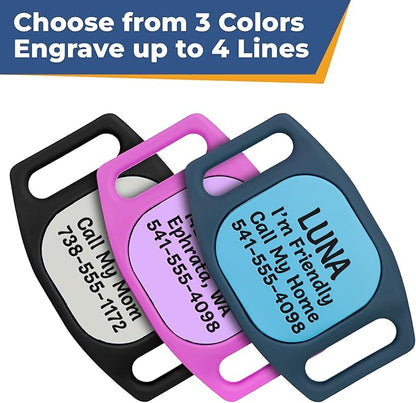 GoTags Dog Collar Holder for Life360 Tile Tracker, Personalized Tag Case for Dog Collar, Up to 4 Lines of Custom Text, Slide On Nameplate for GPS Dog Tracker, Compatible with iOS Android (Tile, Large)