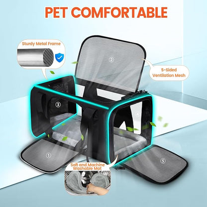 Petskd Small Pet Carrier with Wheels(18" L x 13" W x 9.5" H), Southwest Airlines Approved, Rolling Pet Carrier for Small Dogs & Cats (Black)