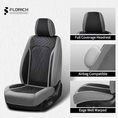 FLORICH Leather Seat Covers for Cars Front and Rear Car Seat Cover Premium Car Seat Protector Luxury Automotive Seat Covers Full Set Universal Fit for Most Car Truck SUV, Gray&Black
