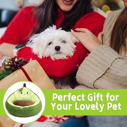 Avocado Calming Dog Bed & Cat Bed for Small Dogs, Cute Pet Bed Round Cat Bed Washable Plush Bed