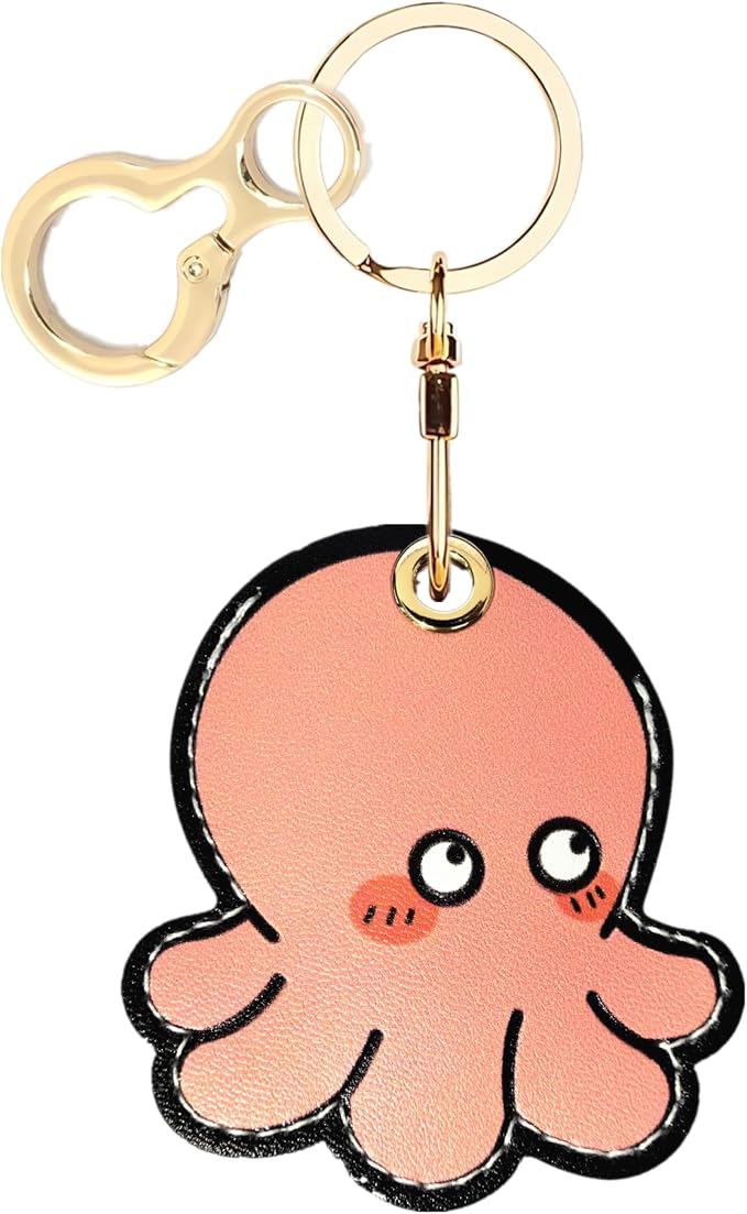 Leather Airtag Keychain Case Holder,Cute Protective Apple Air Tag Cover with Key Ring,Anti-Scratch Hidden Finder GPS Tracker Case for Wallet Keys,Bag,Pets,Backpack(Octopus)