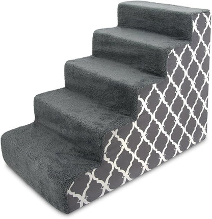 Best Pet Supplies Dog Stairs & Steps - Foam Steps for Small Dogs & Cats, Non-Slip Indoor Balanced Pet Step Support, Dog Ramp, No Assembly, Gray Lattice Print, 5-Step