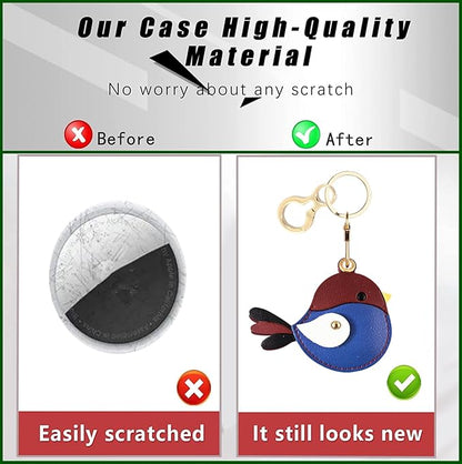 BORKUANA Leather Keychain Holder Case Compatible with AirTag,Cute Protective Cover with Keyring