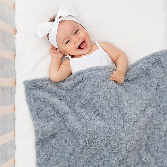 Americanflat 30x40 Jacquard Kids Throw Blanket - Soft and Breathable Mini Fleece Throw Blanket for Couch, Bed, Chair - Fleece Blankets Perfect for Home, Bedroom, Outdoor - Checkered Design in Gray