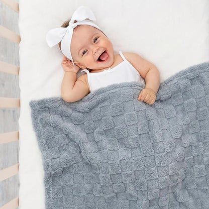 Americanflat 30x40 Jacquard Kids Throw Blanket - Soft and Breathable Mini Fleece Throw Blanket for Couch, Bed, Chair - Fleece Blankets Perfect for Home, Bedroom, Outdoor - Checkered Design in Gray