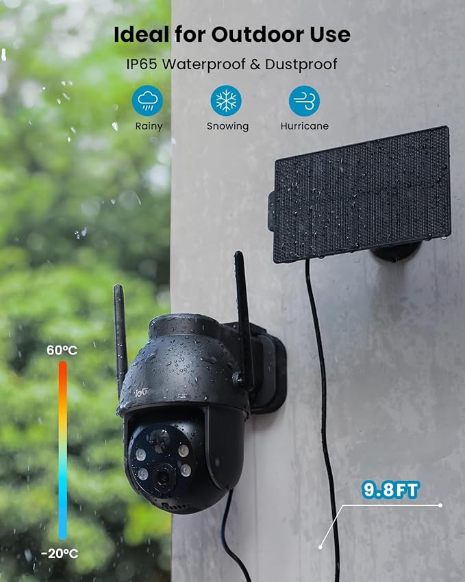 ieGeek Solar Camera Outdoor Wireless, 2K WiFi Cameras for Home Security System, Battery Powered Surveillance Cam with 360°PTZ Color Night Vision, PIR Motion Sensor, Compatible with Alexa (2 Pack)