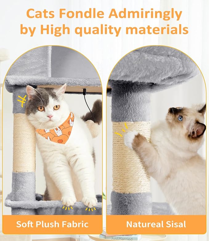 ABCPET Cat Tree Large Cat Tower Tree 68" Multi-Level Cat Tower for Indoor Cats with Sisal Scratching Posts, Widen Cat Perche, Square Hammock, 2 Widen Condos, Scratching Posts, Light Grey