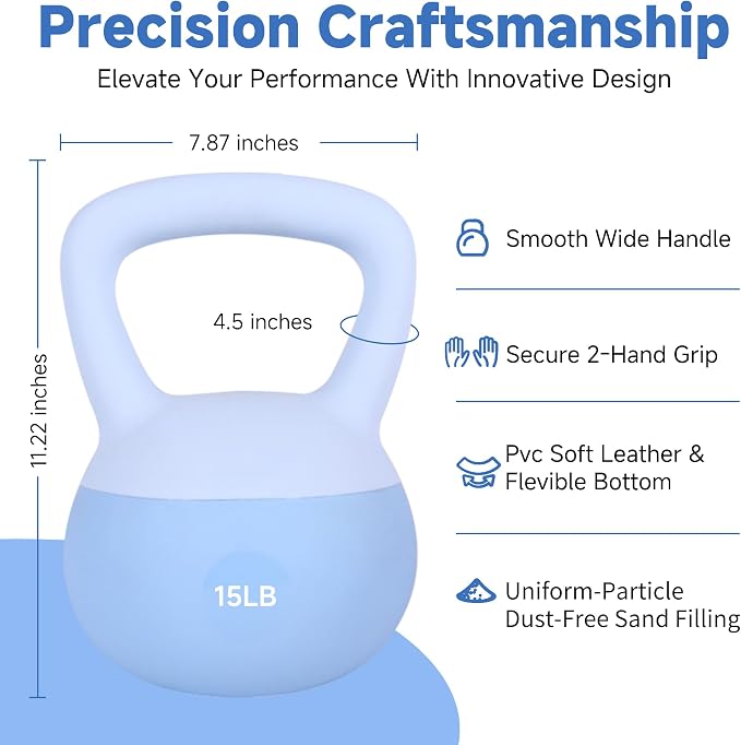 Leikefitness Soft Kettlebells,Weights for Women and Men,Home workout. | Color Coded Anti Slip Grip Kettlebell,Cushioned Impact-Resistant Base,Wide Handle Design