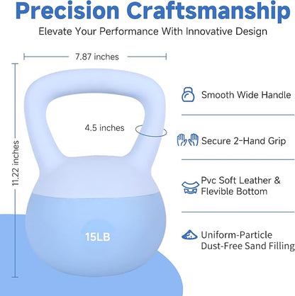 Leikefitness Soft Kettlebells,Weights for Women and Men,Home workout. | Color Coded Anti Slip Grip Kettlebell,Cushioned Impact-Resistant Base,Wide Handle Design