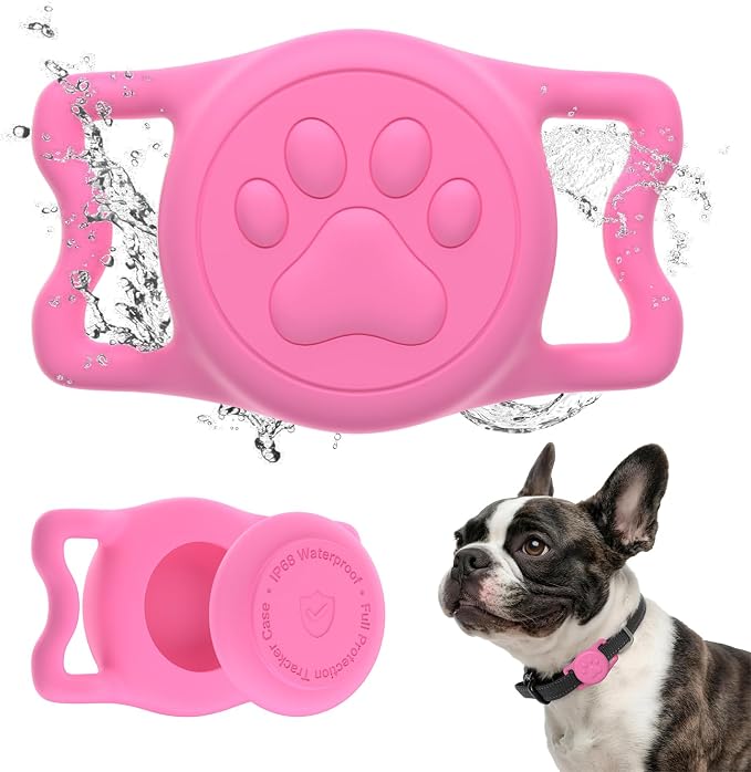 IP68 Waterproof Dog AirTag Holder for Dog Collar, Soft, Stretchy Silicone | Full-Body Protection, Easy Tool-Free Installation, Quiet, No-Dangle Fit, Lightweight, Fits Dog & Cat Collars of All Widths