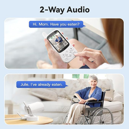 Room Monitors for Elderly Monitor with Camera And Audio, 2-Way Talk Baby Monitors for Elderly, Med Reminder and Temp Sensor Senior Monitor for Adult, No Wifi/App Caregivers Cameras for Senior