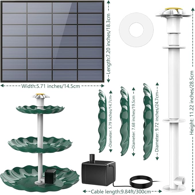 AISITIN 3‑Tier Solar Bird Bath Fountain with 3.5W Solar Water Pump | DIY Outdoor Water Feature for Garden, Patio, Backyard, Attracts Wild Birds, Works as Bird Feeder – Cascading Water Flow