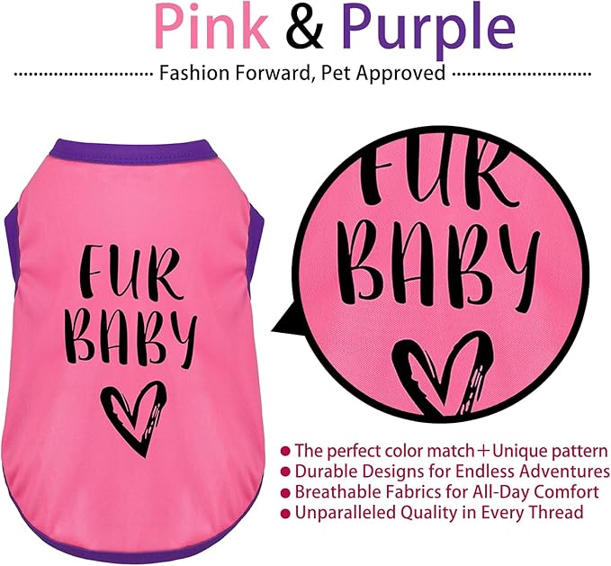 Color-Blocked Dog Tank Top with Playful Heat Transfer Designs – Lightweight Polyester Shirt for Small,MediumDogs, Perfect for Casual Outings.Fur Baby Pink 2XL