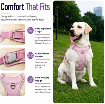 No Pull Dog Harness with Built-in Hidden AirTag & GPS Tracker Holder, Reflective Adjustable Escape-Proof Vest Harness for Small & Large Dogs (Pink, L)