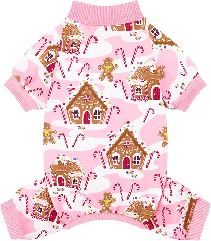 XPUDAC Dog Christmas Pajamas Stretchy Dog Clothes for Small Medium Dogs Girl Christmas Puppy Outfit Pet Jumpsuits Pjs Winter Cat Costume, Pink, 2XL