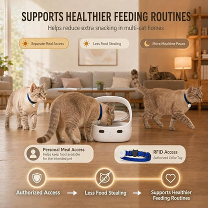 Smart Pet Feeder RFID Bluetooth, Wet & Dry Food Compatible, 400ML Capacity | RFID Cat Feeder, Multi-Cat Feeding, Wet & Dry Food Bowl, Dual Ice Packs, Portion Control, Removable Bowl