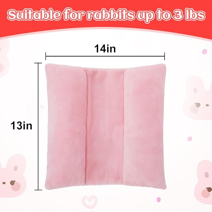 MEWTOGO 14" x 13" Bunny Bed for Rabbit Cage - Thickened Soft Prevent Sore Hocks Plush Mat with Cotton Lounger Pillows, Small Animal Flop Mat for Hutch Sleeping Indoor, Pink