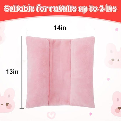 MEWTOGO 14" x 13" Bunny Bed for Rabbit Cage - Thickened Soft Prevent Sore Hocks Plush Mat with Cotton Lounger Pillows, Small Animal Flop Mat for Hutch Sleeping Indoor, Pink