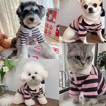 MANON ROSA Dog Clothes, Designer Boy Polo Shirt for Small Medium Dogs, Soft Puppy Outfit, Breathable Male Yorkie Chihuahua Shih Tzu Poodle Kitten Cat T-Shirt, Birthday Gifts - Pink, XS, Fit 1-3lbs