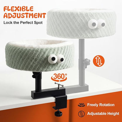 Cat Desk Bed, Height Adjustable 360° Rotating Desk Mounted Cat Bed, 2-in-1 Cat Desk Perch Hammock, Desk Cat Bed Attachment with Washable Cushion for Most Cats (Green)
